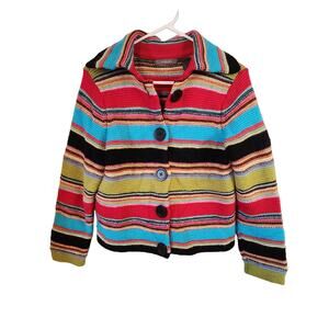 LIZ CLAIBORNE Y2K Indie Multi Colored Striped Oversized Button Chunky Sweater LG